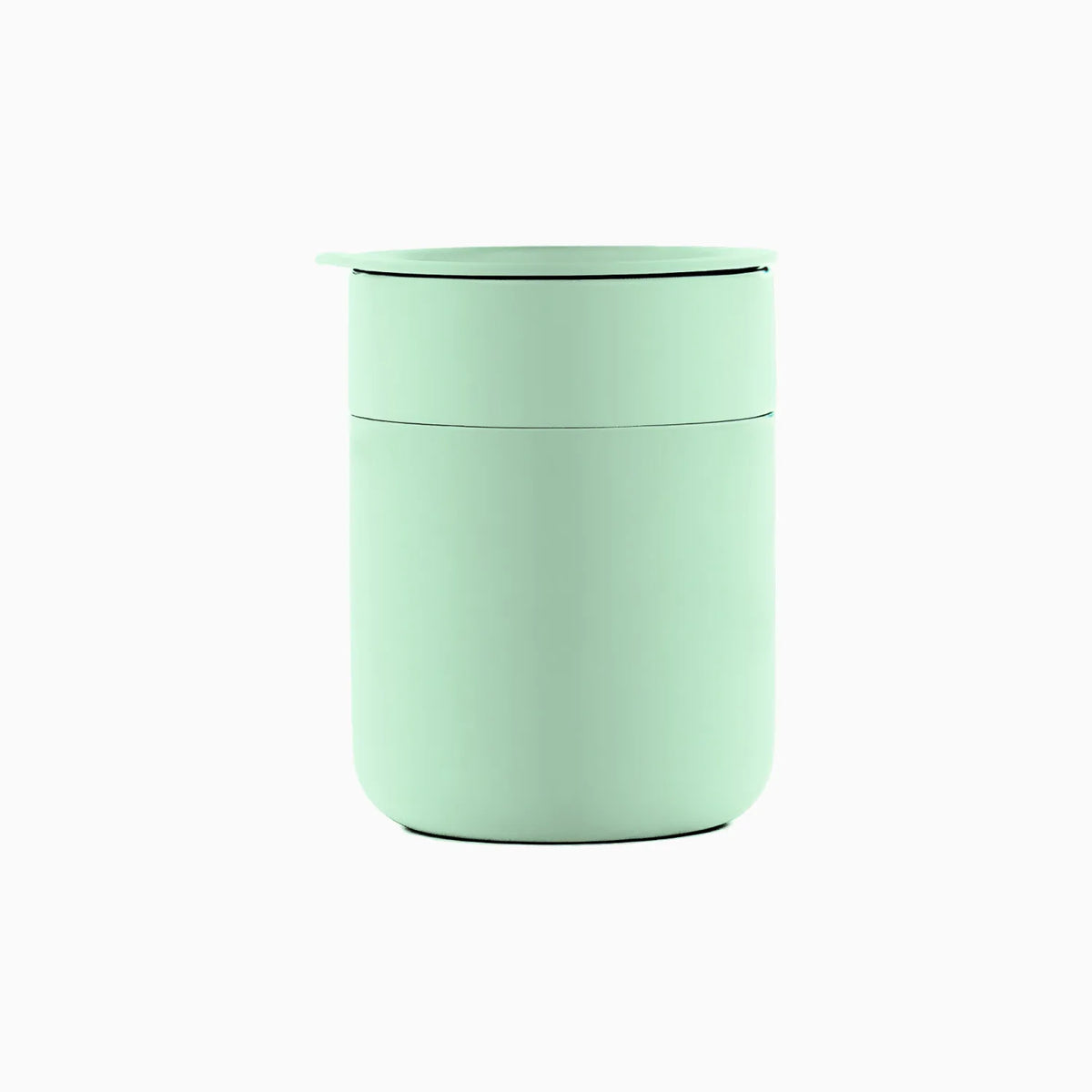 Custom branded 360ml ceramic coffee cup with silicone lid in mint green, bulk corporate drinkware Australia by Wumble
