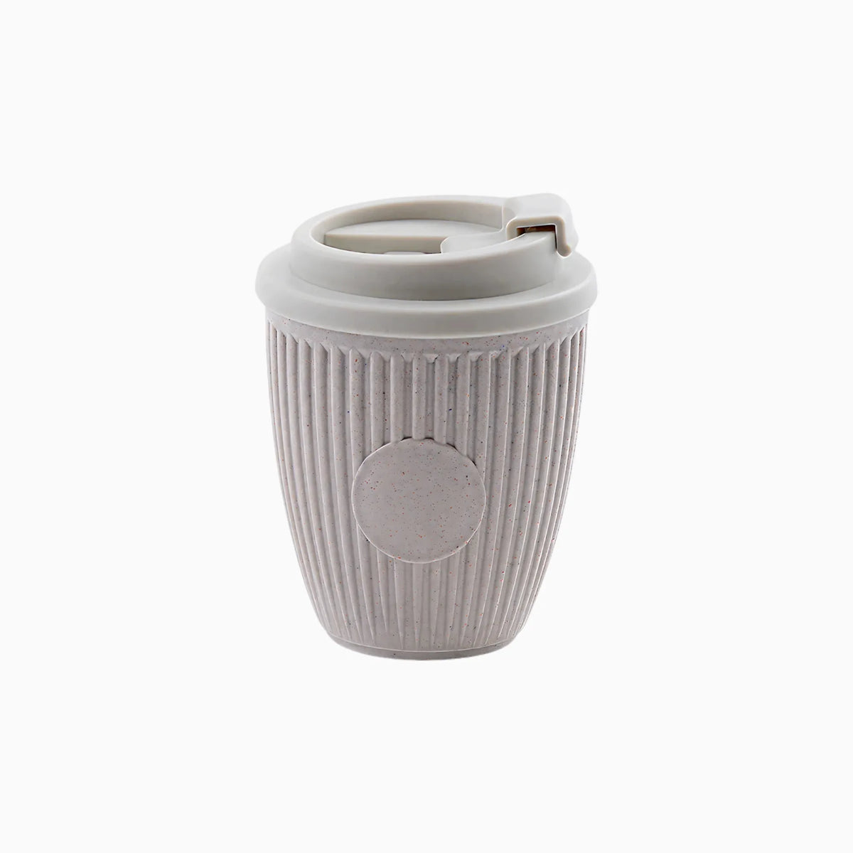 Beige grey coffee grounds travel mug for custom branded welcome kits by Wumble Merch Australia