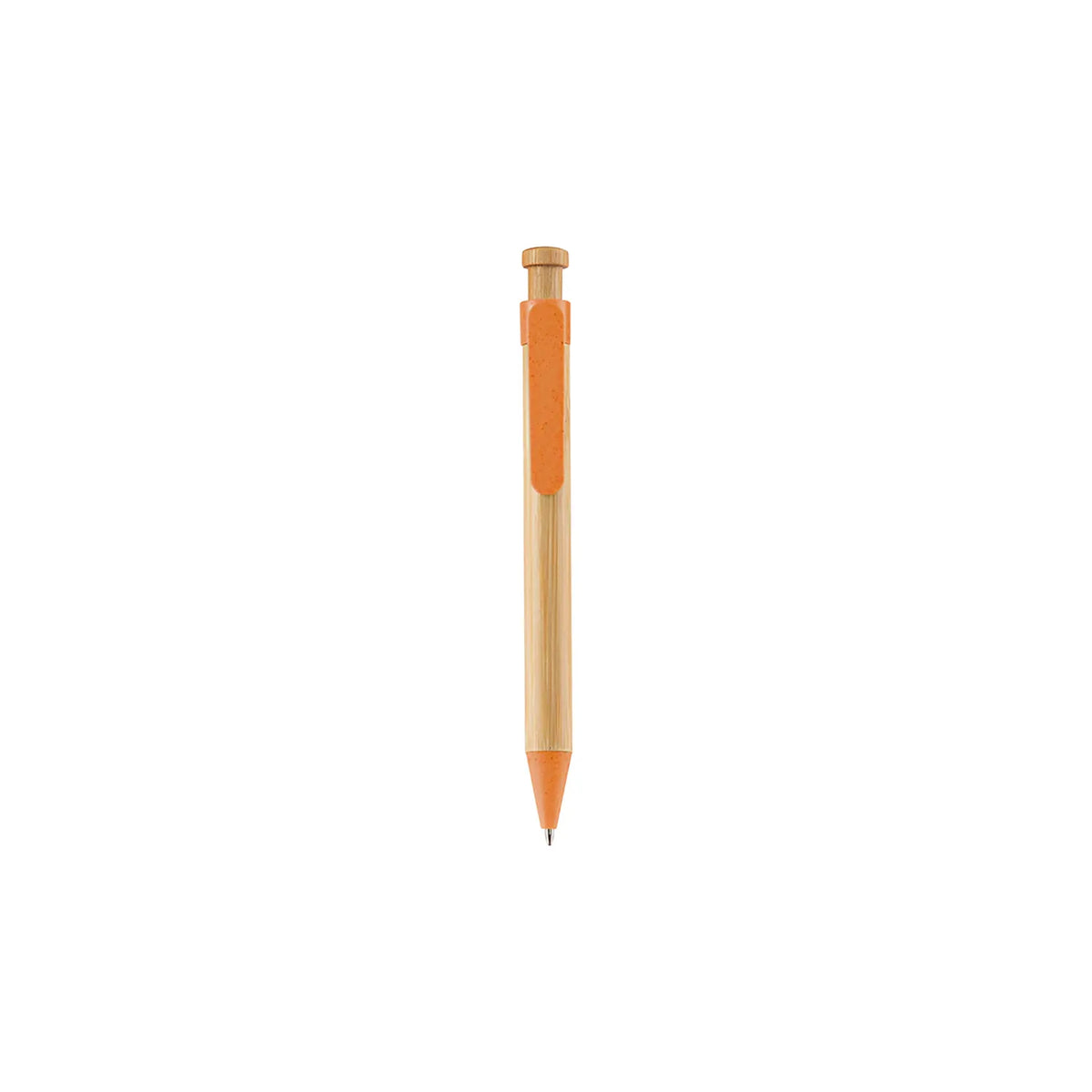 Eco-Friendly Bamboo & Wheat Straw Gel Pen with natural bamboo barrel and button, beige wheat straw clip and tip