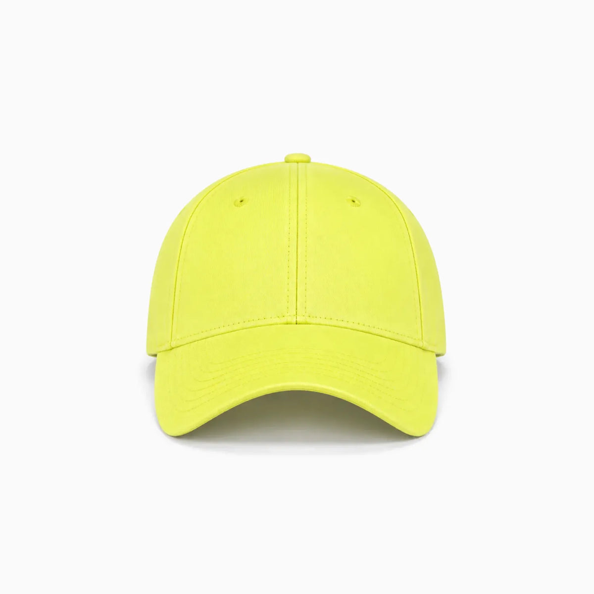 A bright pear green cotton cap shown from a front view angle on a plain background.