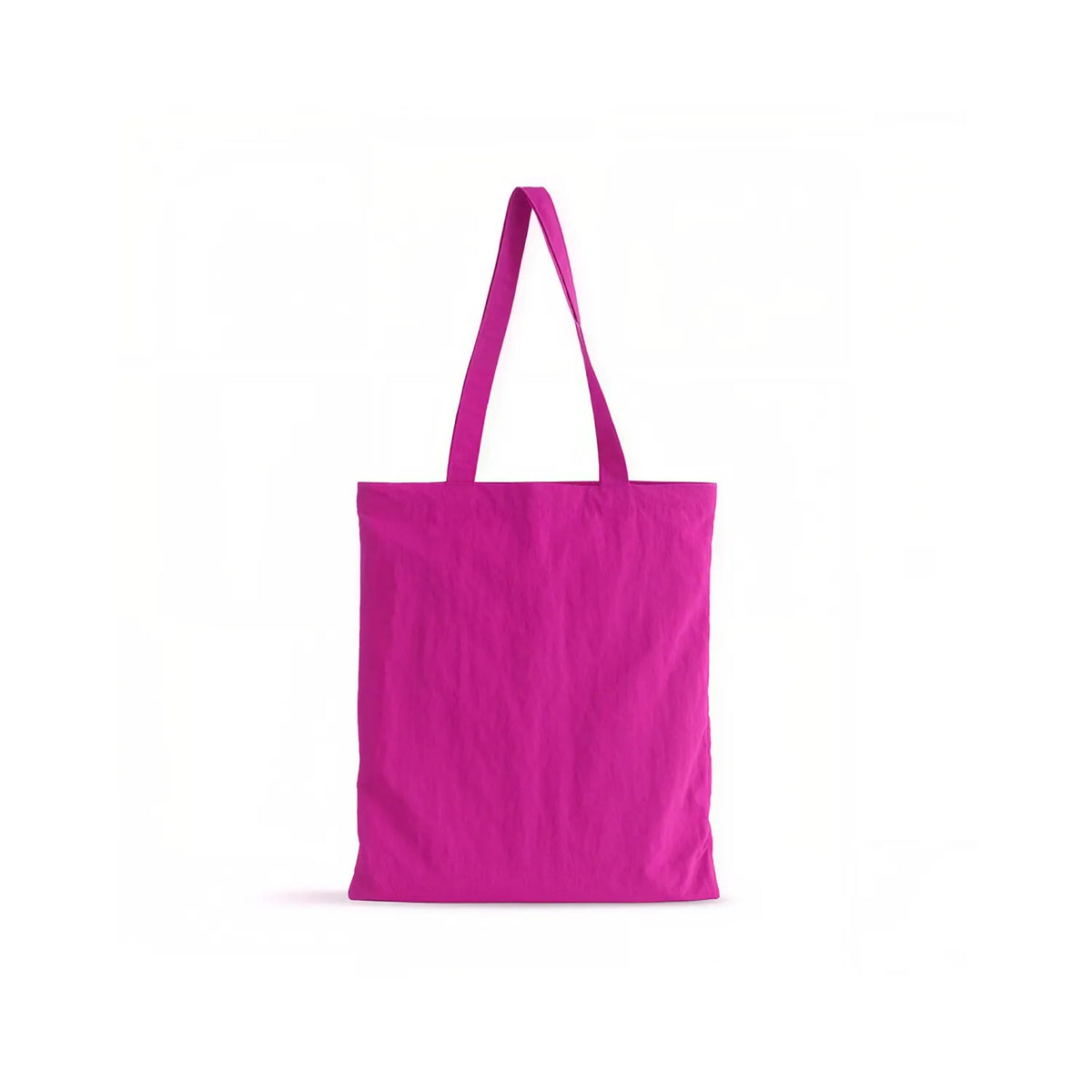 A hot pink canvas lightweight crinkle nylon tote bag with two matching shoulder straps, shown against a plain white background.