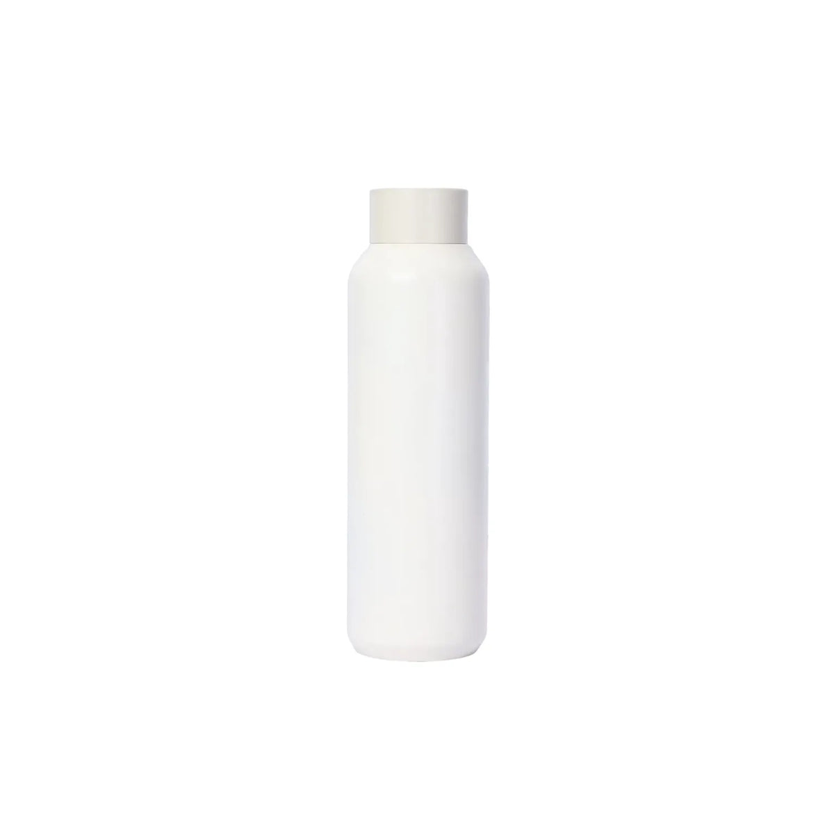 Off white drink bottle, straight-sided with a short cream screw cap.