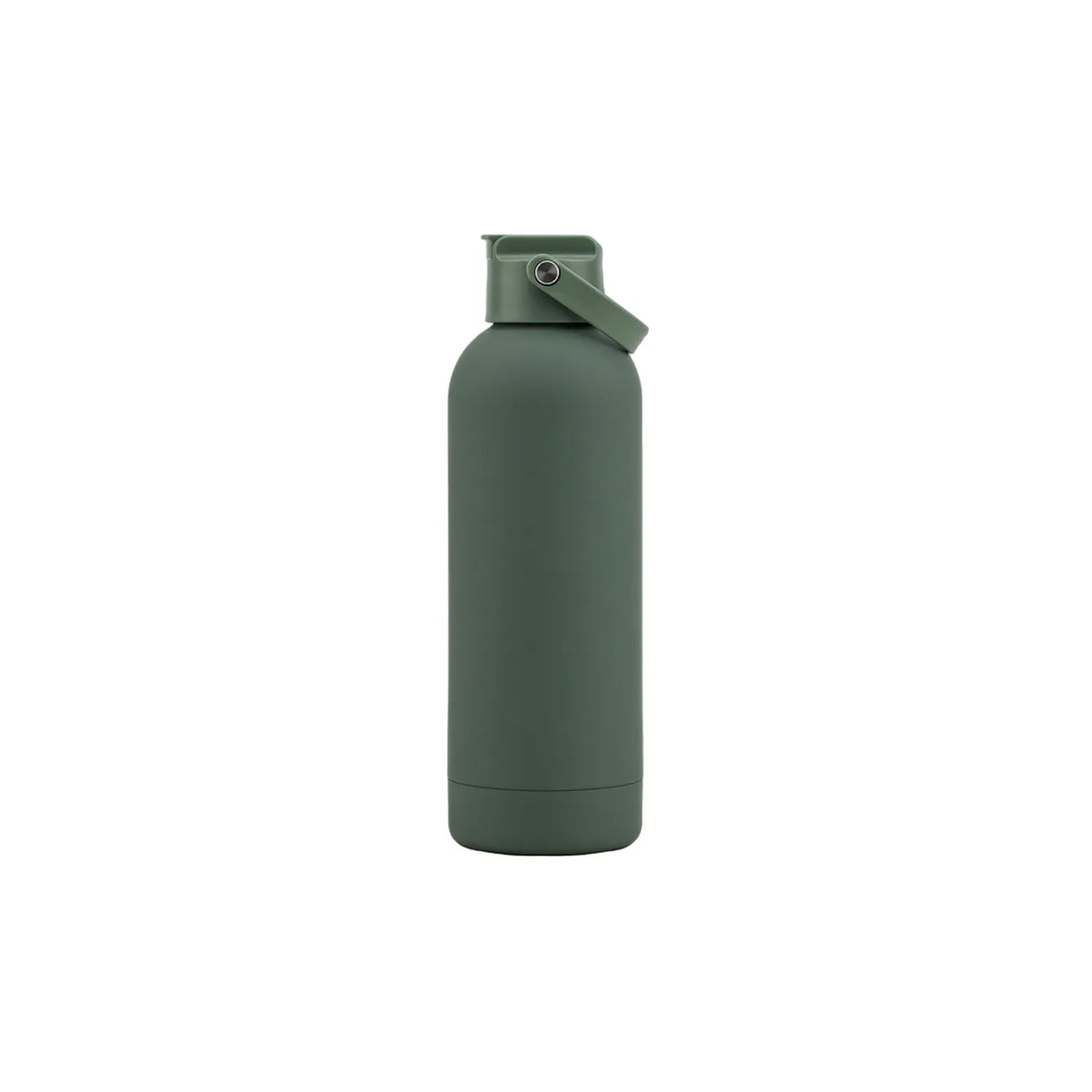 Camouflage green drink bottle with a straw spout lid and a fold-down carry strap.