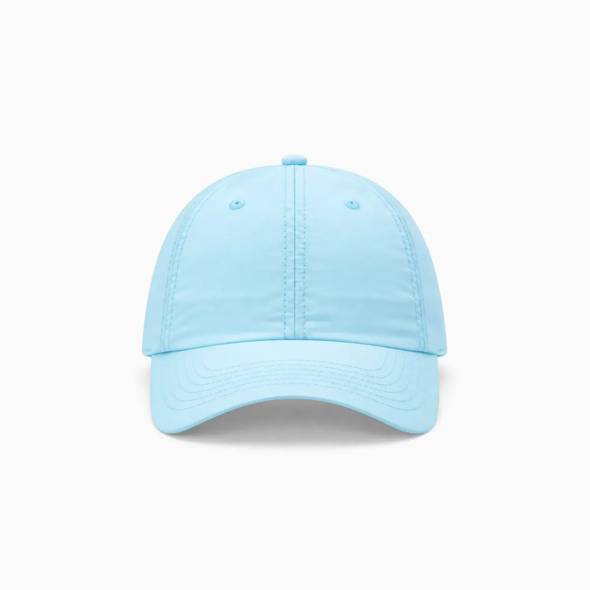 A soft blue waterproof lightweight nylon cap with a curved brim, photographed from a front view angle on a clean background.
