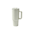 Custom branded 1L stainless steel tumbler with handle and straw lid in greige, employee welcome kit merch by Wumble Australia