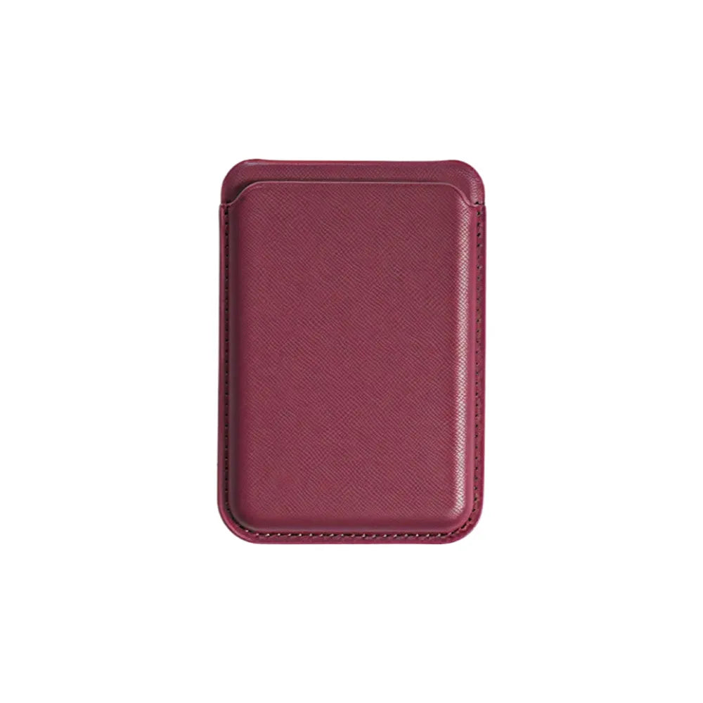 ustom branded PU leather MagSafe wallet stand in burgundy with card slot in red, bulk corporate tech accessories Australia by Wumble Merch