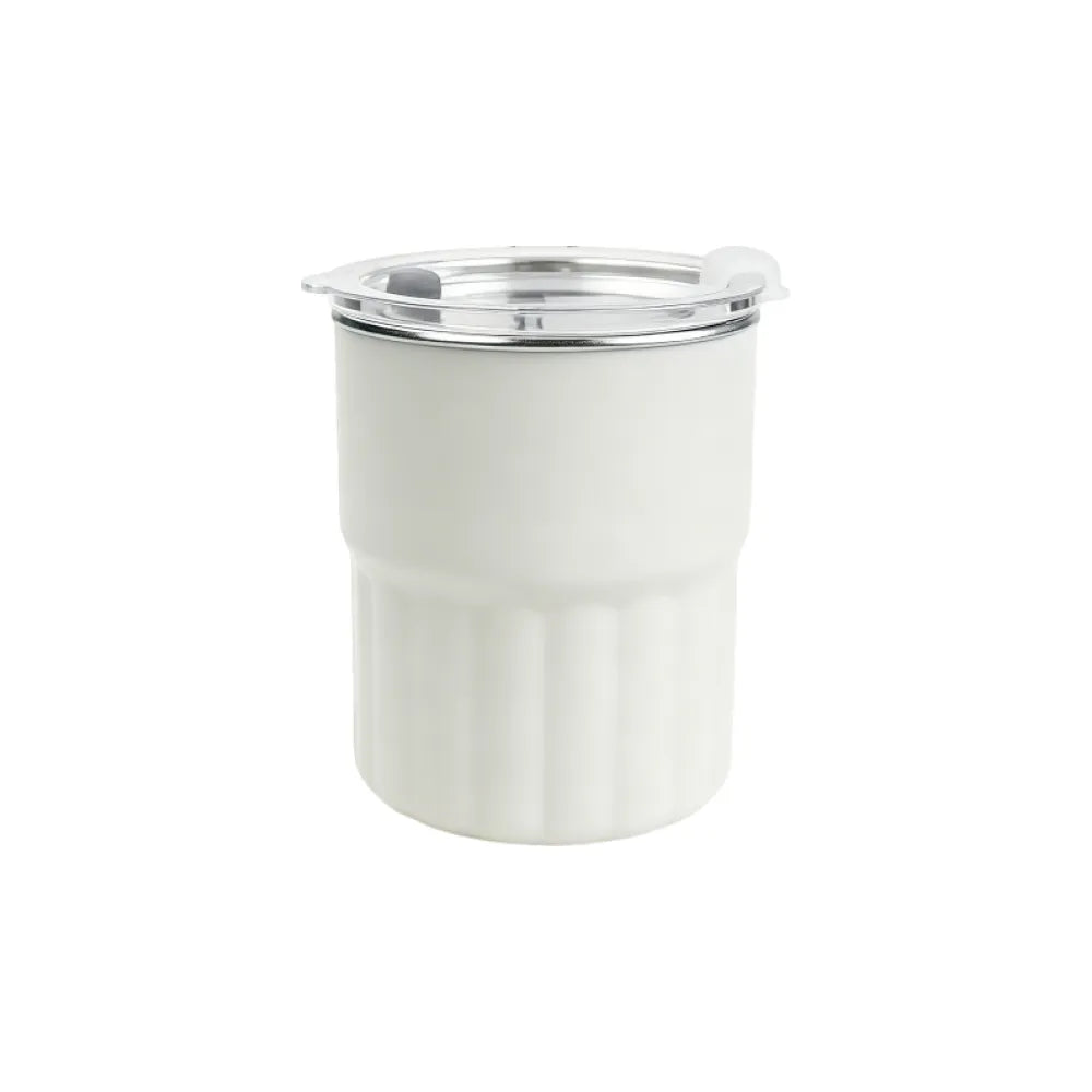 Custom branded 300ml stainless steel straw cup in cream with straw and lid, bulk corporate drinkware Australia by Wumble Merch