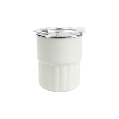 Custom branded 300ml stainless steel straw cup in cream with straw and lid, bulk corporate drinkware Australia by Wumble Merch