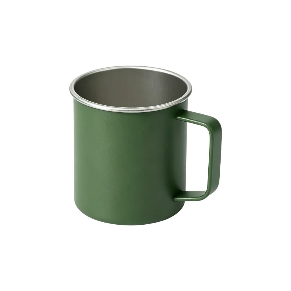Custom branded 350ml stainless steel camp mug in white with handle, bulk corporate drinkware Australia by Wumble