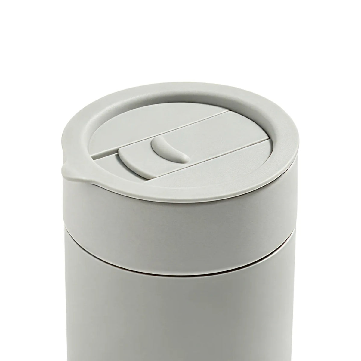 Gray coffee cup with a lid on a white background
