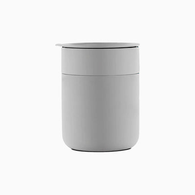 Custom branded 360ml ceramic coffee cup with silicone lid in light grey, bulk corporate drinkware Australia by Wumble