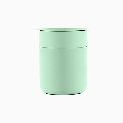 Custom branded 360ml ceramic coffee cup with silicone lid in mint green, bulk corporate drinkware Australia by Wumble