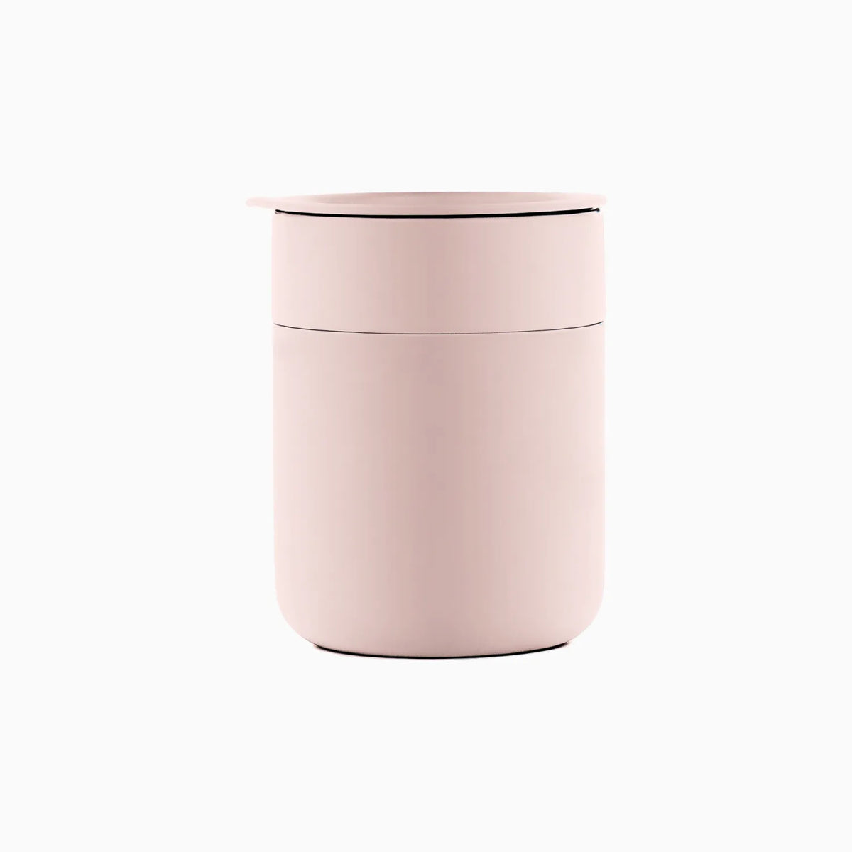 Custom branded 360ml ceramic coffee cup with silicone lid in soft pink, bulk corporate drinkware Australia by Wumble