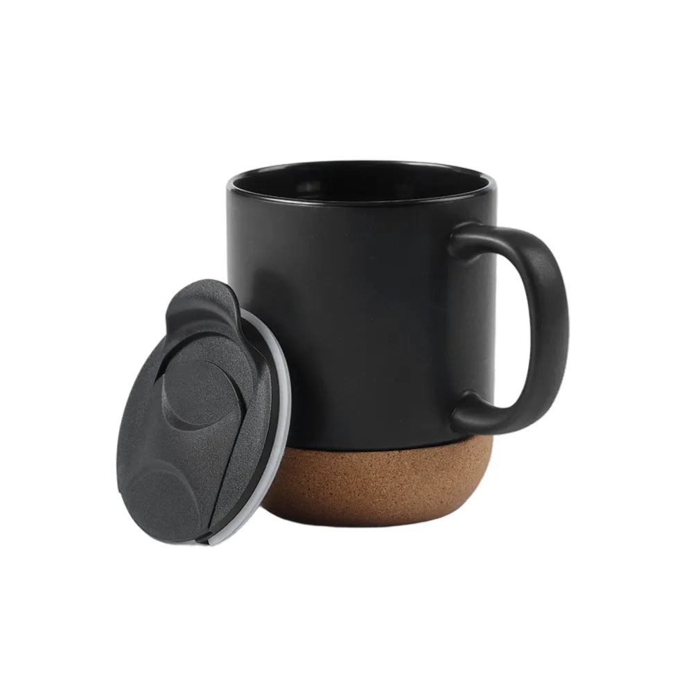 Close up of natural cork base on 400ml ceramic mug, branded corporate gift Australia by Wumble Merch