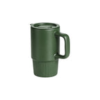 Custom branded 450ml ceramic travel mug with handle and flip lid in navy, bulk corporate drinkware Australia by Wumble