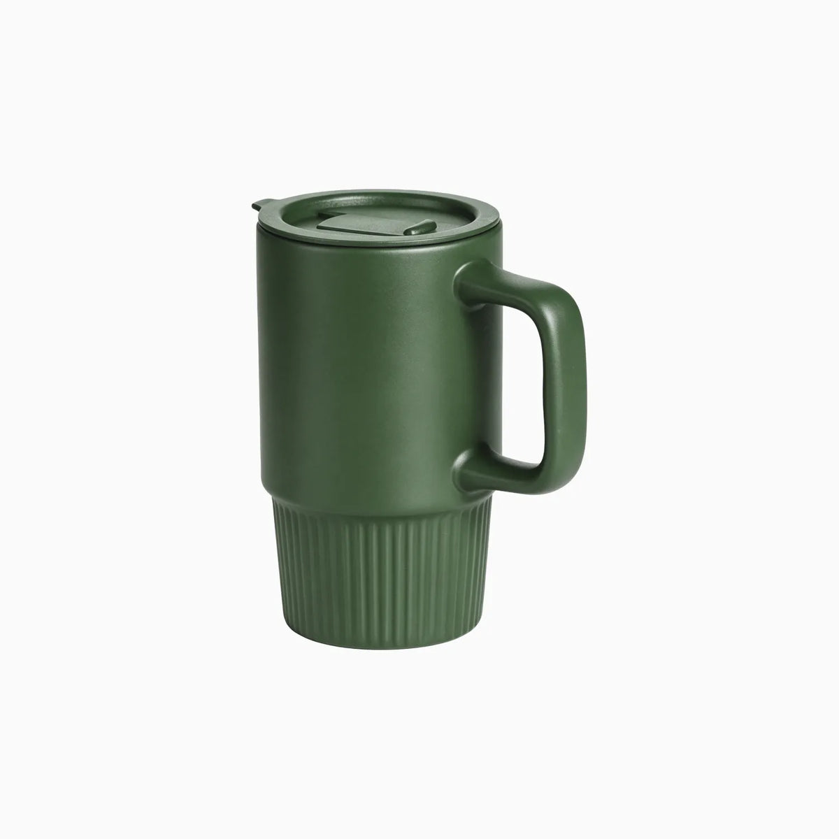 Custom branded 450ml ceramic travel mug with handle and flip lid in navy, bulk corporate drinkware Australia by Wumble