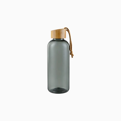 Clear 650ml recycled RPET water bottle with bamboo lid and cord strap for custom branded welcome kits by Wumble Merch Australia