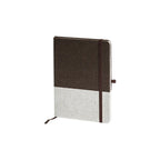 Custom branded A5 coffee grounds notebook with cotton linen cover and elastic closure, sustainable corporate notebook Australia by Wumble Merch
