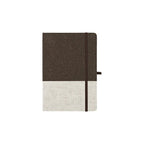 Two-tone coffee grounds A5 notebook with cotton linen cover and elastic closure for custom branded welcome kits by Wumble Merch Australia