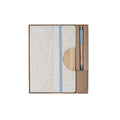 Off-white A5 cotton linen notebook and bamboo pen in kraft gift box for custom branded new starter kits by Wumble Merch Australia