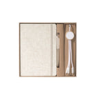 Beige A5 cotton notebook and 3-in-1 charging cable desk set by Wumble Merch Australia