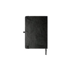 Back of the black A5 notebook on a white background showing the elastic band and pen loop, no Wumble branding applied