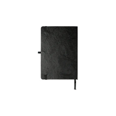 Back of the black A5 notebook on a white background showing the elastic band and pen loop, no Wumble branding applied