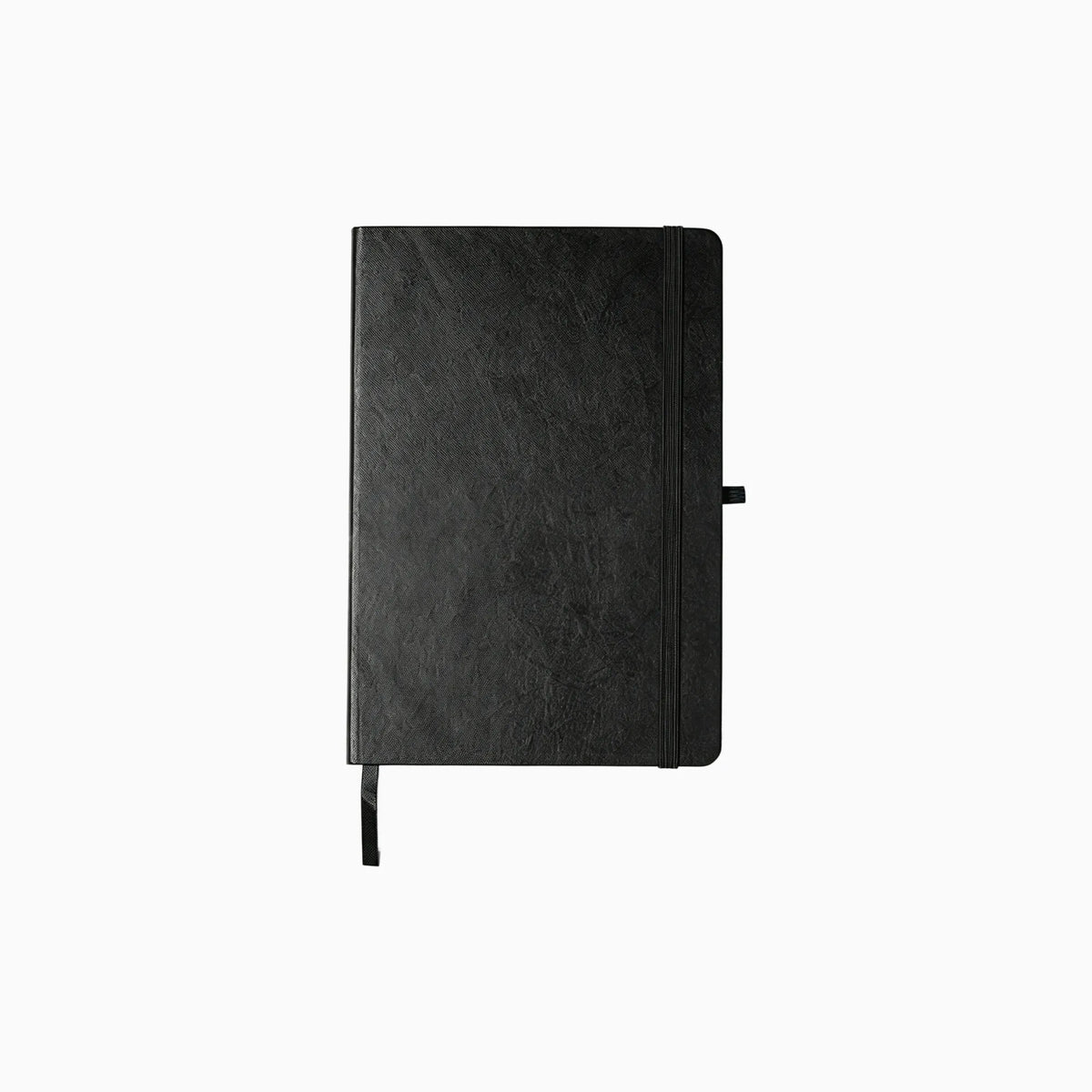 Black A5 Tyvek cover notebook with mist blue elastic band and pen loop for custom branded onboarding kits by Wumble Merch Australia