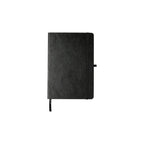Black A5 Tyvek cover notebook with mist blue elastic band and pen loop for custom branded onboarding kits by Wumble Merch Australia