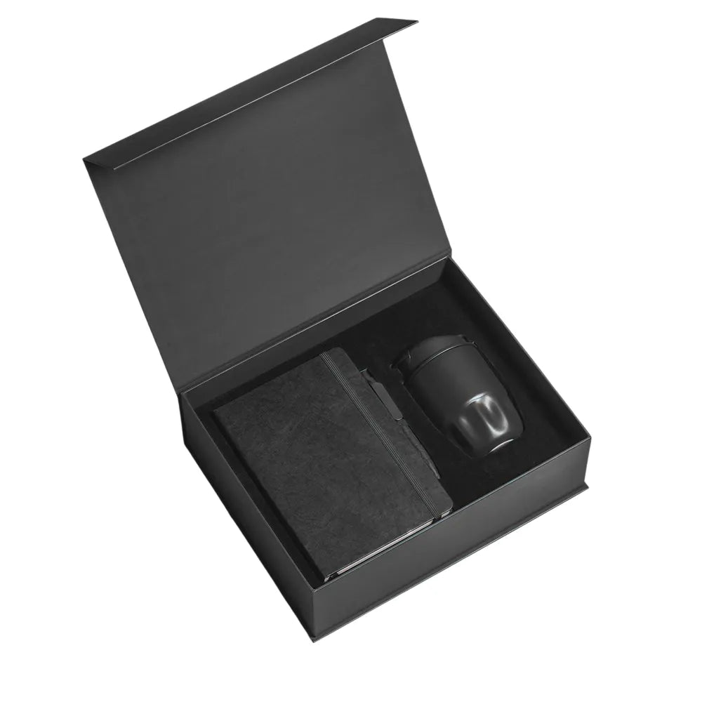 Black A5 Tyvek notebook and insulated bottle welcome kit by Wumble Merch Australia