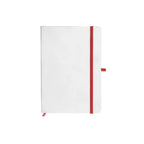 A5 Tyvek notebook and pen desk kit in white with red elastic band and gel pen, corporate stationery gift Australia by Wumble Merch