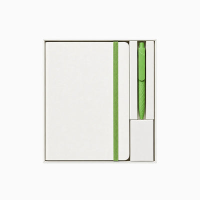 White A5 Tyvek notebook and pen desk kit with customisable belly band by Wumble Merch Australia