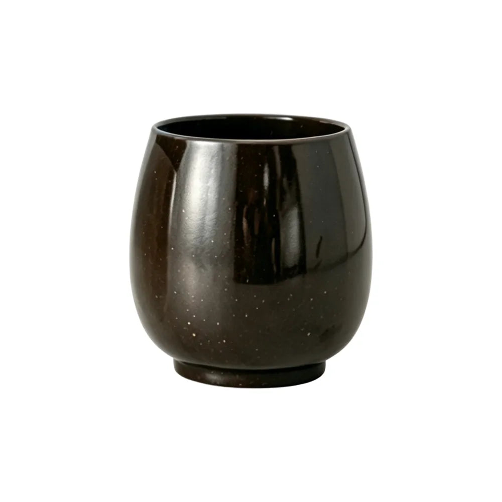 Dark brown 250ml aroma recycled coffee grounds coffee cup on a white background, rounded handle-free body and narrow rim, no branding applied