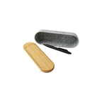 Pens and pencils inside custom branded bamboo lid pencil case on desk, welcome kit merch by Wumble Merch Australia