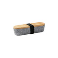 Custom branded bamboo lid pencil case with RPET felt body and elastic band closure, sustainable bulk merch Australia by Wumble Merch
