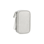 Custom branded cable organiser bag in light grey, open showing double layer compartments – bulk tech merch Australia