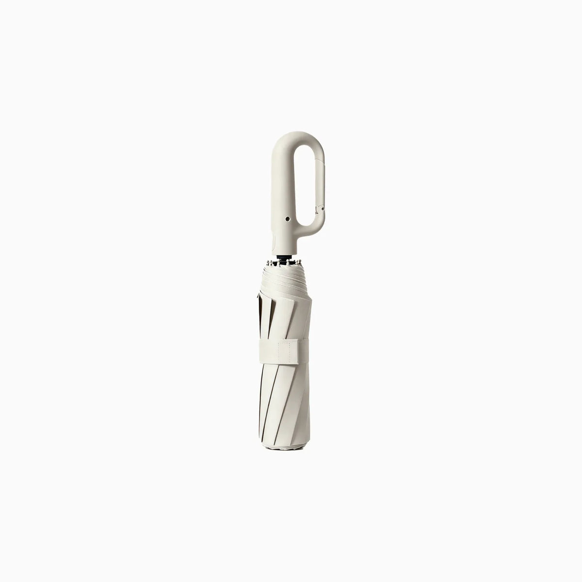 Custom branded carabiner handle folding umbrella in cream white, bulk corporate merch Australia by Wumble Merch
