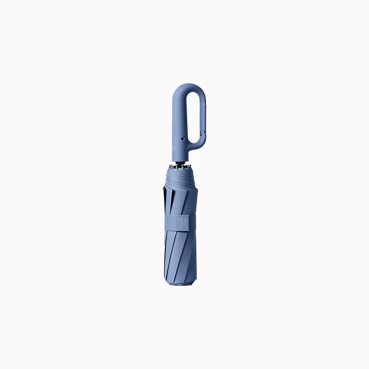 Carabiner handle folding umbrellas in cream white, black and mist blue, custom branded bulk merch by Wumble Merch Australia