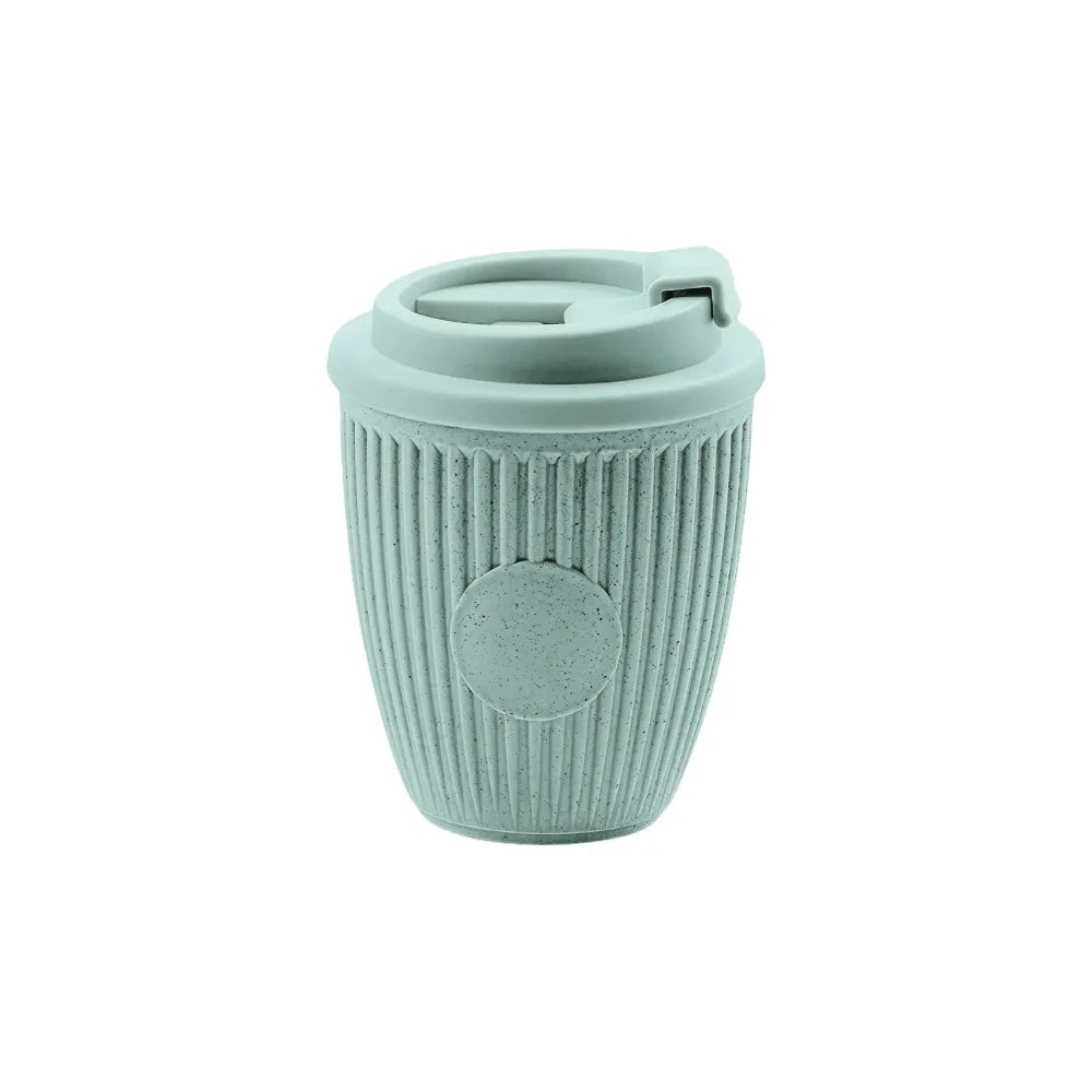 Custom branded coffee grounds eco travel cup 350ml with flip lid in mint green, sustainable bulk merch Australia by Wumble