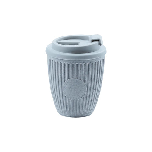 Custom branded coffee grounds eco travel cup 350ml with flip lid in mist blue, sustainable bulk merch Australia by Wumble