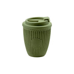 Custom branded coffee grounds eco travel cup 350ml with flip lid in moss green, sustainable bulk merch Australia by Wumble