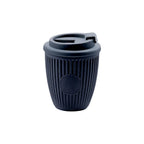 Custom branded coffee grounds eco travel cup 350ml with flip lid in navy blue, sustainable bulk merch Australia by Wumble