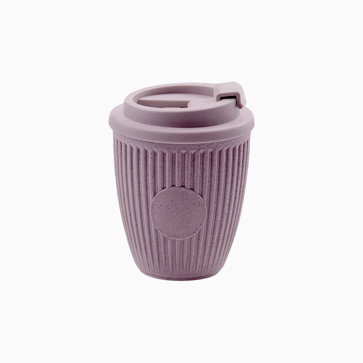 Custom branded coffee grounds eco travel cup 350ml with flip lid in taro purple, sustainable bulk merch Australia by Wumble