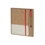 Colour block cork notebook and pen desk kit in red, custom corporate stationery Australia by Wumble Merch