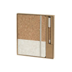Natural colour block cork notebook and gel pen desk kit in kraft gift box for custom branded welcome kits by Wumble Merch Australia
