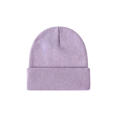 Custom cuffed knit beanie in taro purple – bulk branded winter merch by Wumble