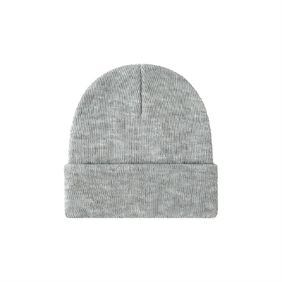 Custom cuffed knit beanie in light grey – bulk branded winter merch by Wumble