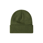Custom cuffed knit beanie in olive green – bulk branded winter merch by Wumble 