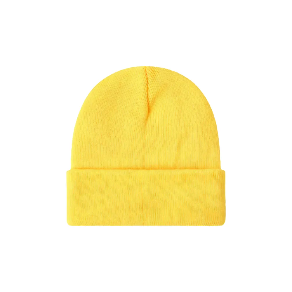 Custom cuffed knit beanie in yellow – bulk branded winter merch by Wumble