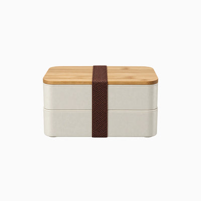 Off white double-layer wheat straw lunch box with bamboo lid for custom branded welcome kits by Wumble Merch Australia
